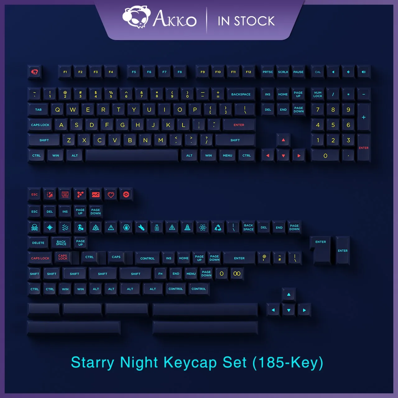 Akko Starry Night Keycap Set 187-key PBT Double-Shot OSA Profile Mechanical Keyboard Keycaps Compatible with Major Layouts