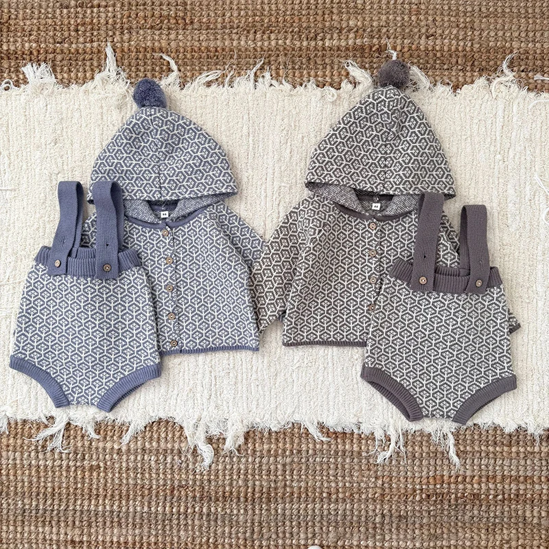 

2026 New Spring 0-24M Infant Baby Girls Boys Clothing Set Long Sleeved Knitted Cardigan Coat+Jumpsuit Toddler Baby Clothes Suit