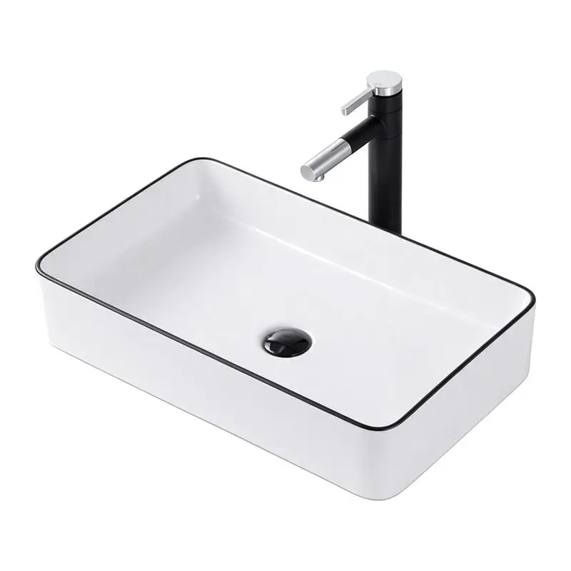 Nordic Ceramic Platform Wash Basin – Black Edge Creative Bathroom/Hotel Sink