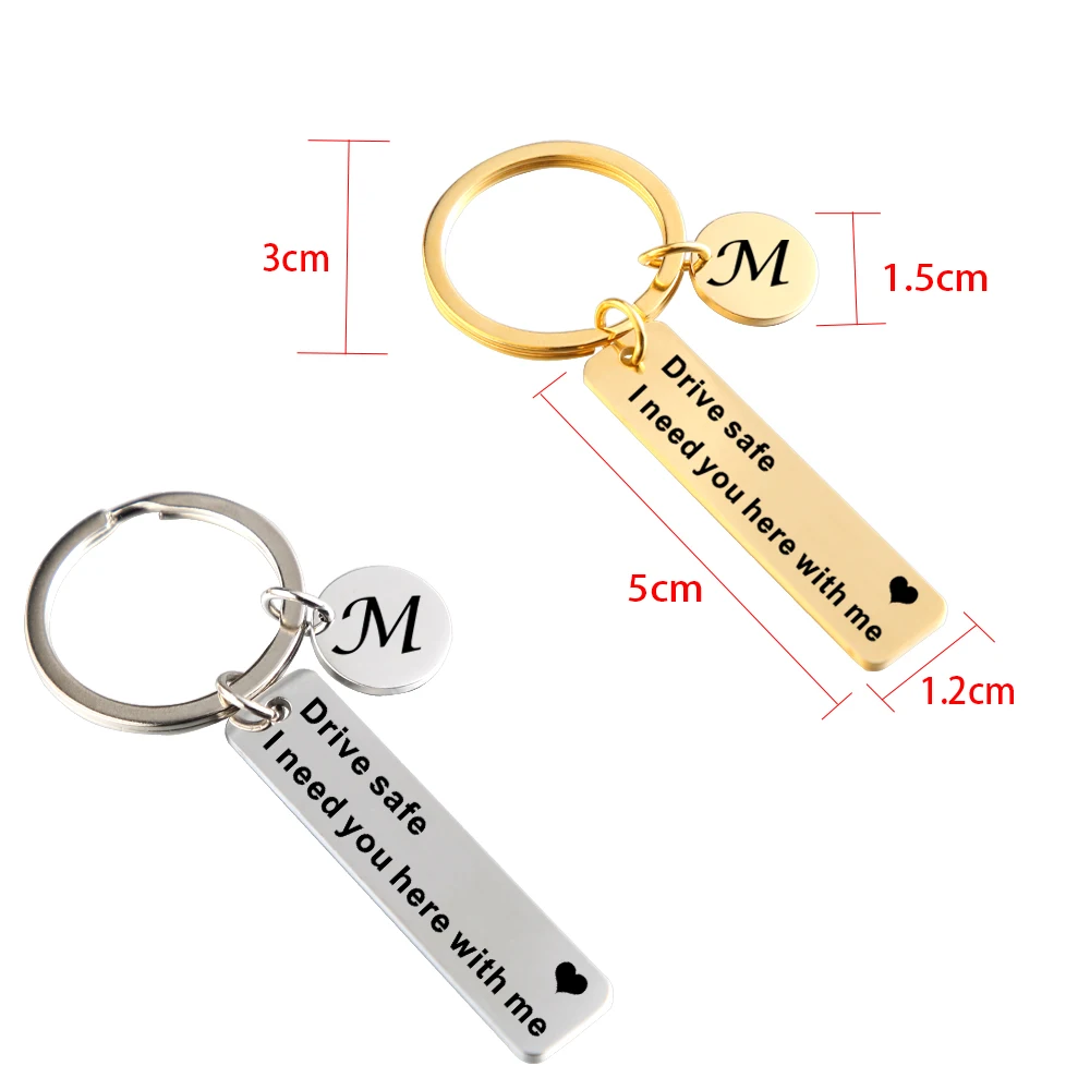 Personalized Drive Safe Keychain A-Z 26 Initials Lettering Men Women Boyfriend Husband Key Chain Custom Father\'s Day Gifts