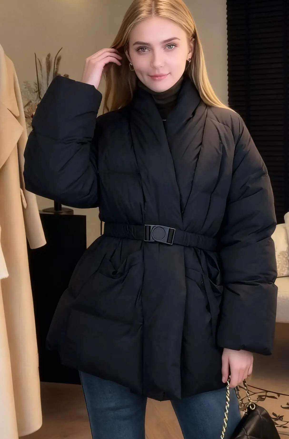 

Parkas Womens Girls Autumn Flannel Fleece-Lined Rhombic Buttonless Piped Ribbed Cuffs Plaid Long-Sleeved Classical British Style