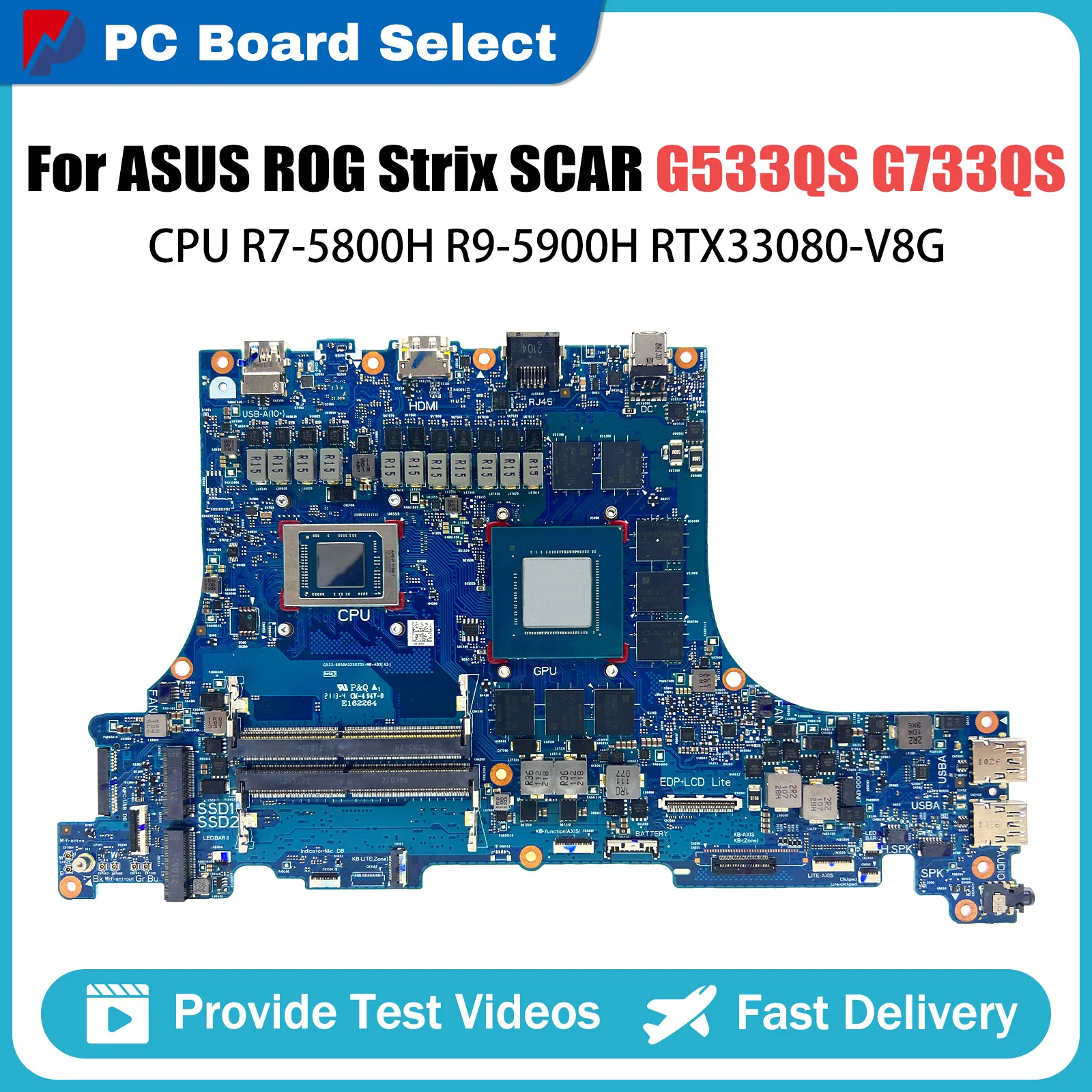 

G533Q Laptop Motherboard For ASUS ROG Strix SCAR G533QS G733QS Mainboard With CPU R7-5800H RTX33080-V8G