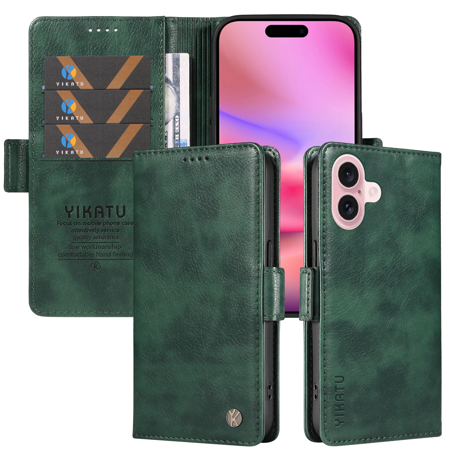 

YIKAYU Mobile Leather Pocket Cover Skin Stand Card Holder Wallet Phone Case For iPhone X XS XR 11 12 13 14 15 Plus 16 Pro Max
