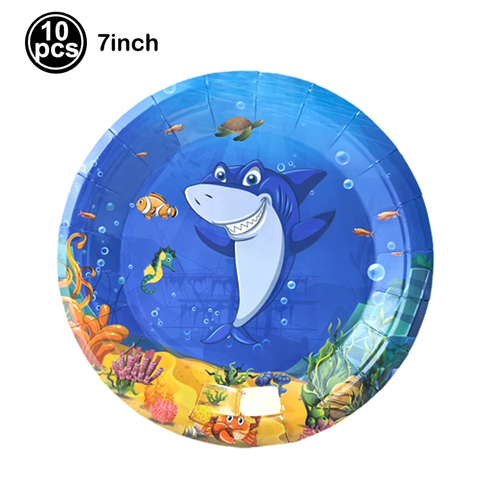 Shark Birthday Party Supplies Shark Standing Balloon Disposable Plates Napkins For Baby Shower Ocean Animal Theme Party Supplies