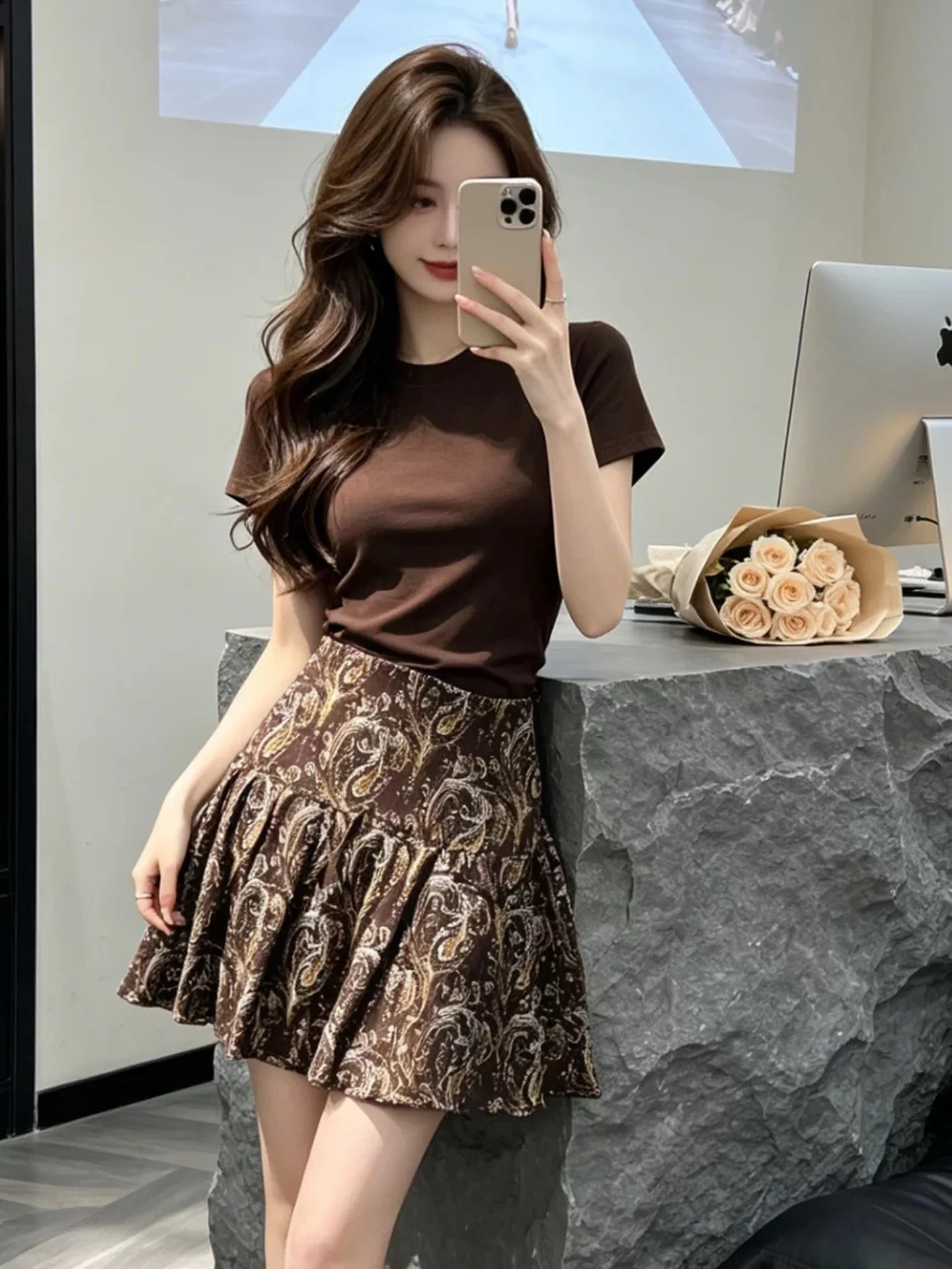 Summer New High Waist A-Line Skirt Women's Beautiful Coconut Flower Embroidery Chiffon Short Skirt Elegant Slimming Design