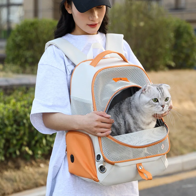 Pet Carrier Backpack, Breathable Lightweight Travel Bag with Large Front Opening and Luggage Strap for Cats and Small Dogs