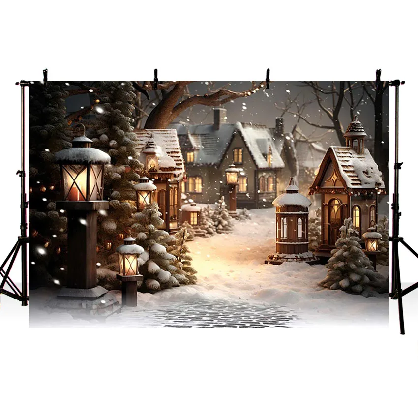 Mehofond Photography Background Winter Christmas Snowy Street Lamp Xmas Party Kids Family Portrait Decor Backdrop Photo Studio