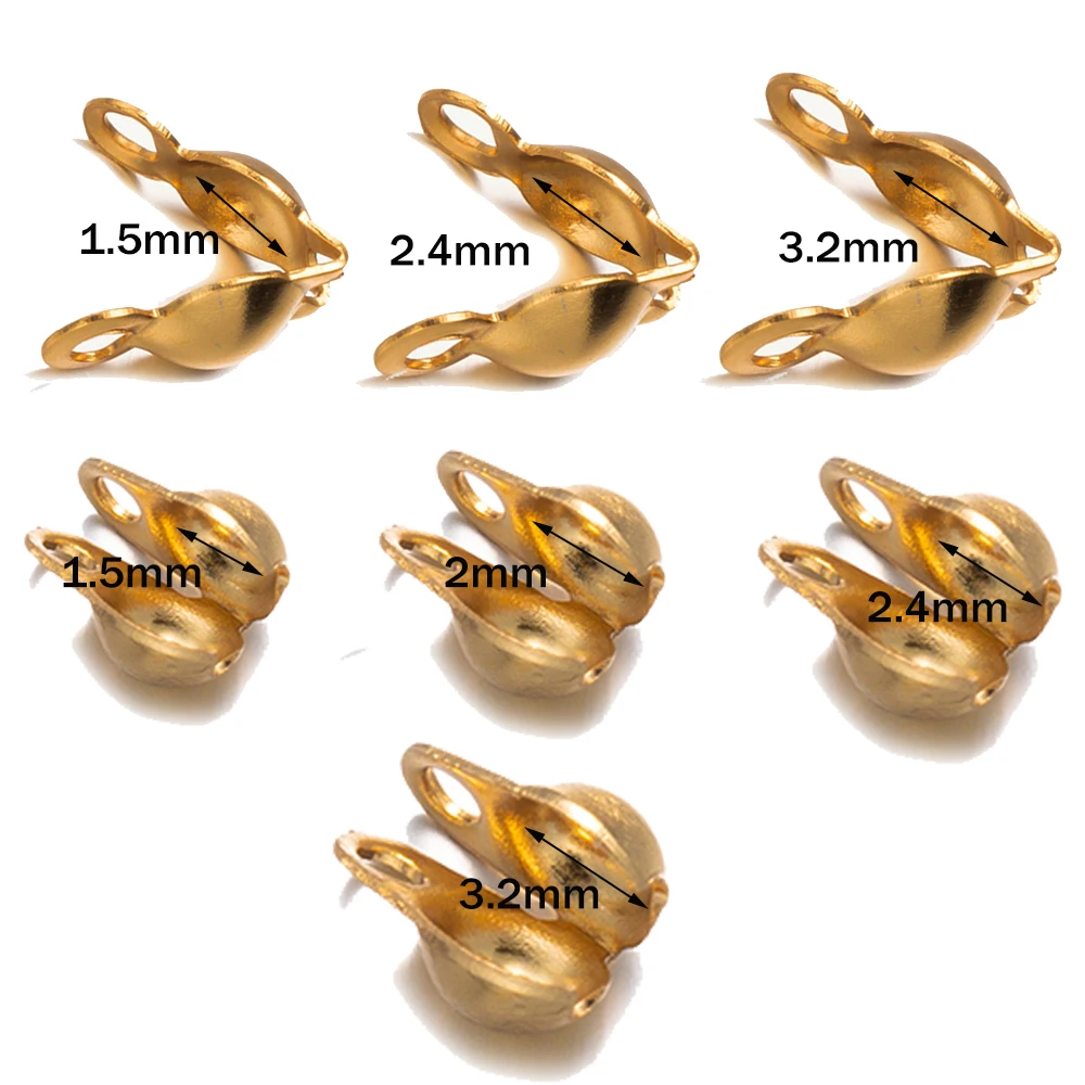 500pcs Gold Stainless Steel Crimp End Tips Knot Covers Clamshell Fold-Over Bead For DIY Bracelet Necklaces Jewelry Making Supply