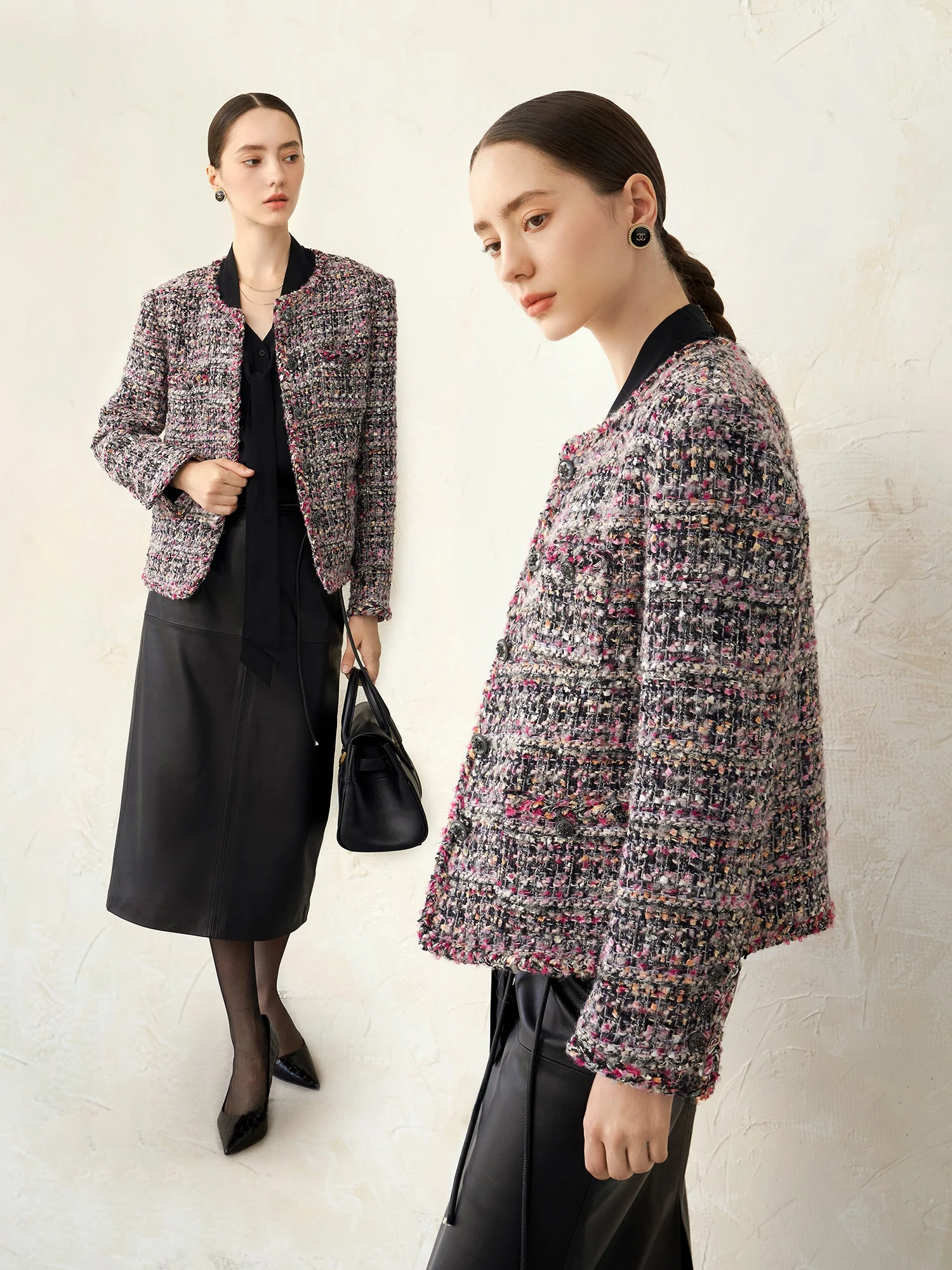 Classique ort matelassé Jaet femme Faion Ele Monica Sle 2025 nouveauté Polyester laine coton mélange Long Sve