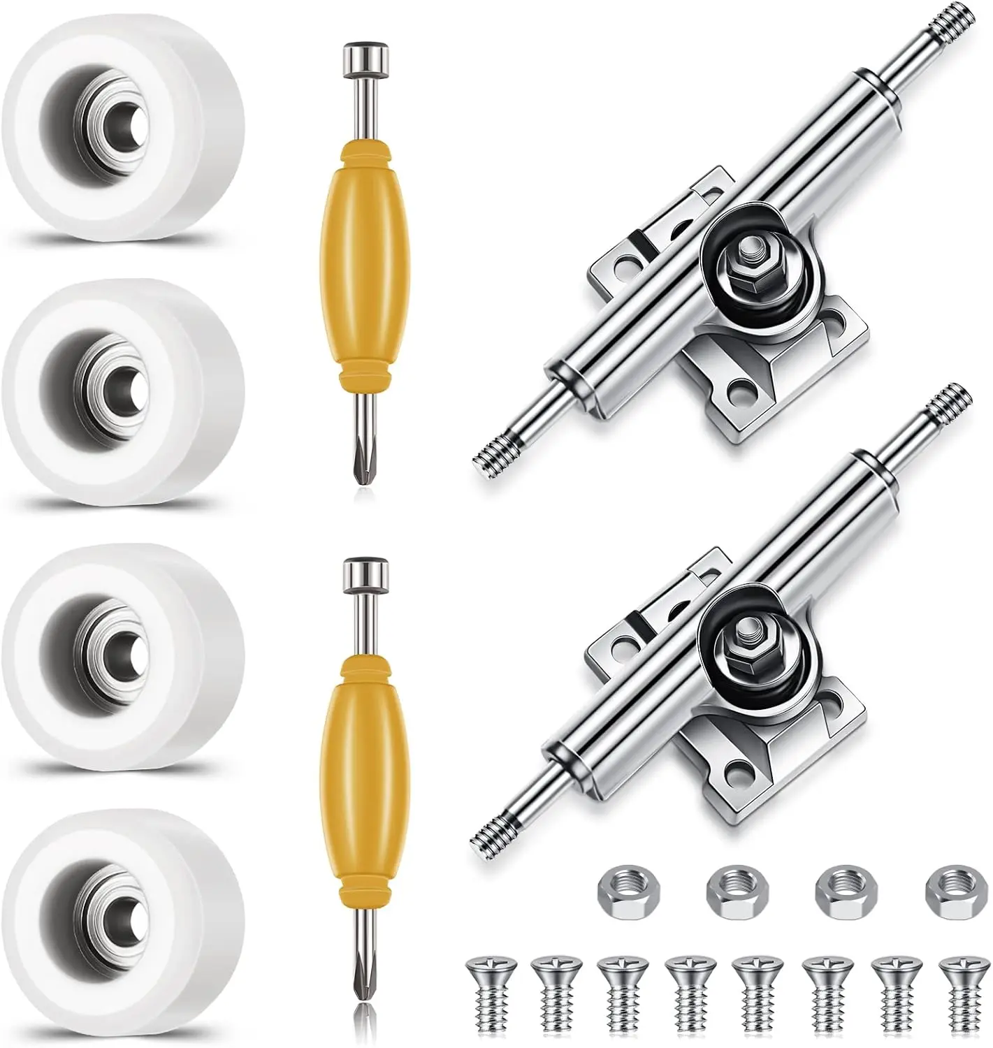 

8 Pcs Fingerboard Bearing Wheels Set with Screwdriver and Nut Driver for 34mm Decks (White)