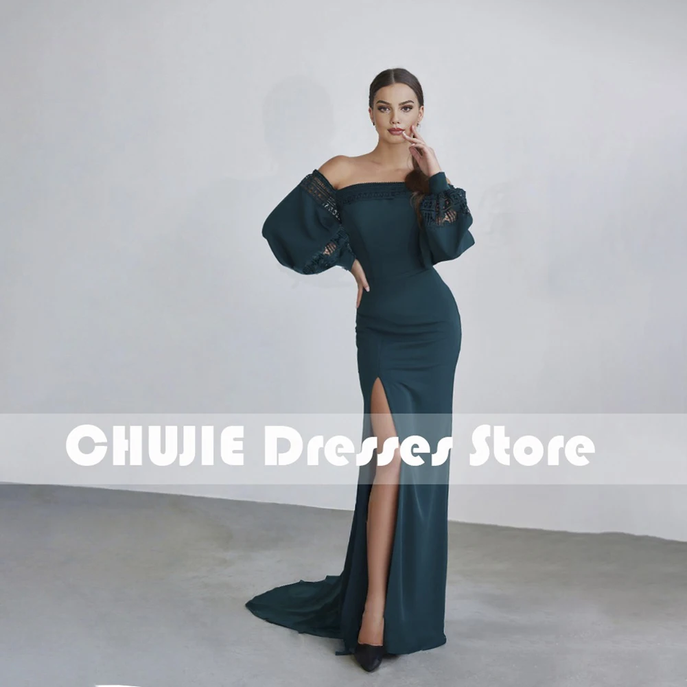 Puffy Sleeve Evening Dresses For Women Customized Formal Occasion Gowns Mermaid With Slit Prom Dress Vestidos Largos De Gala