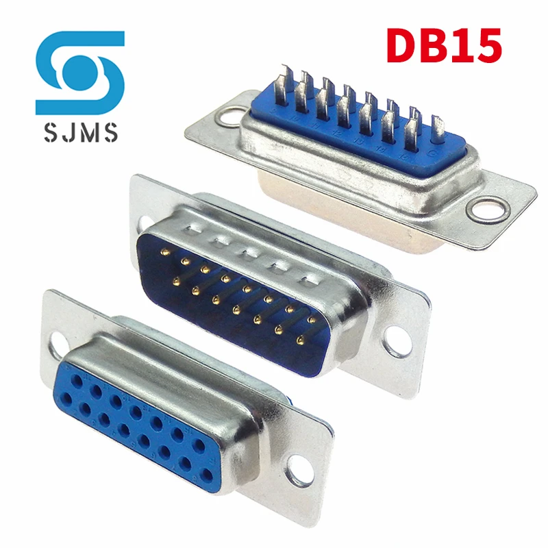 2/5PCS DB15 connector 2 row 15P hole pin female male plug port adapter D sub DP15 U type wiring Solder type D-SUB 15PIN Blue