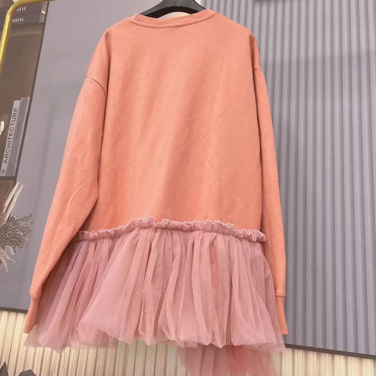 Chic Mesh Spliced Ruffles Irregular Sweatshirts T-Shirts Gauze Patchwork Pleated Hoodies Pullovers Long Sleeve Tees Jumpers Tops