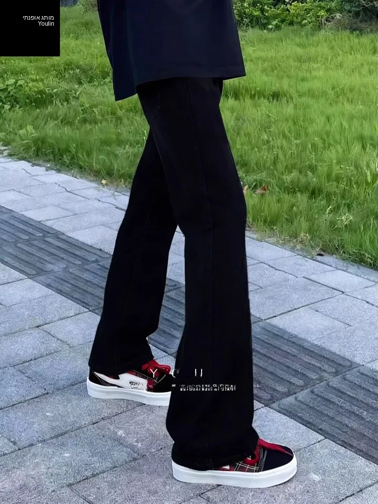 

Мужские джинсы с высокой талией, расклешенные, осенне-зимние, утепленные, прямые, для высоких мужчин, черные, в американском стиле