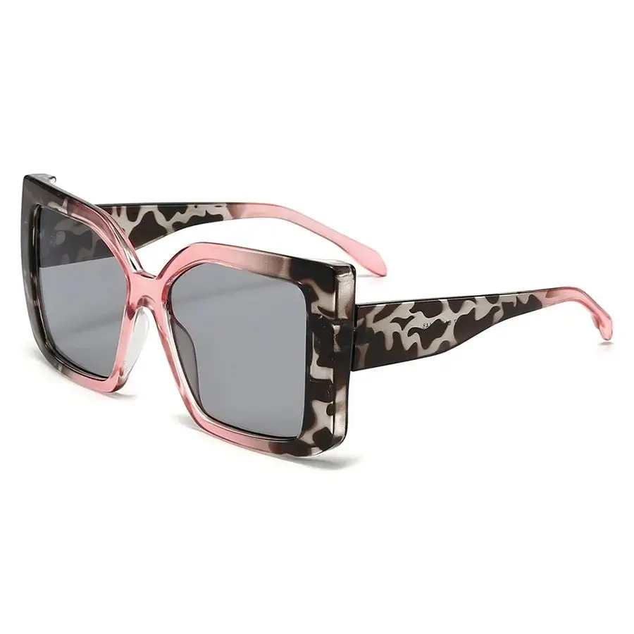 

Trendy Leopard Print Color Square Fashionable Large Frame Double Beam Sunglasses Irregular Retro Cycling Sunglasses