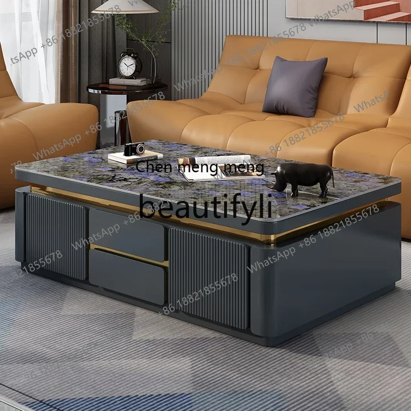 GG Solid Wood Blue Jadeite Rock Plate Coffee Table Light Luxury Sense Small Apartment Home Living Room High-Grade