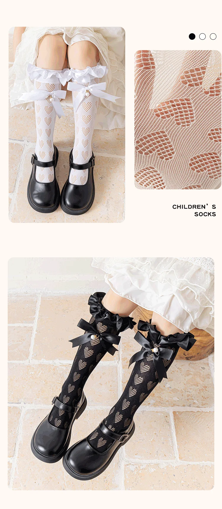 Baby Kinder Großer Perlenanhänger Lange Lolita Socken Hohle Netz-Herz-Overknee-Socken mit Schleife Prinzessin Mädchen Kawaii Strümpfe – Detail 5