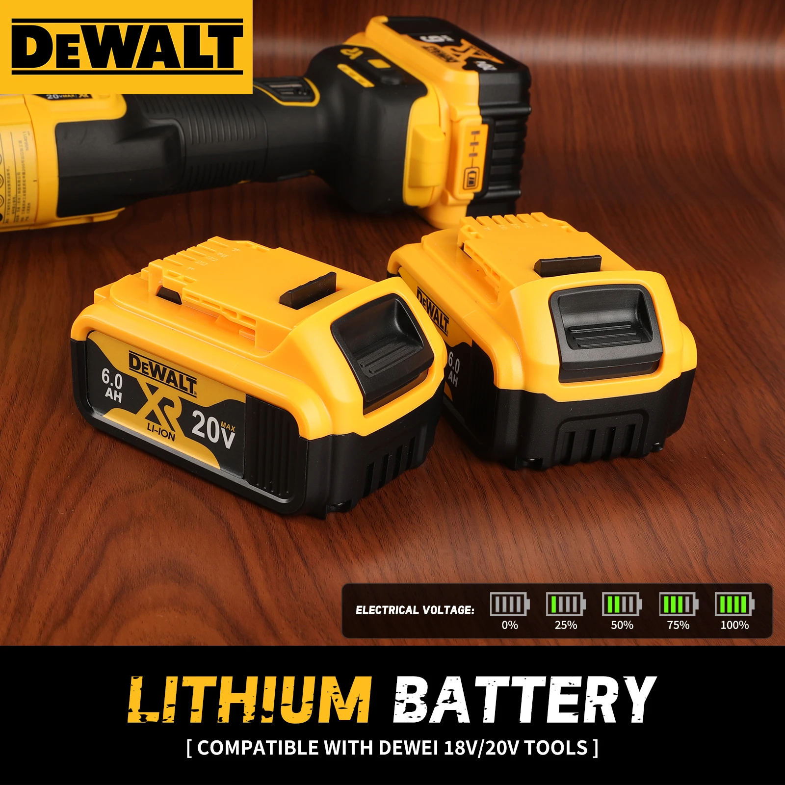 DEWALT Original packaging  20V, 6.0AH, DCB206   rechargeable Backup lithium battery ﻿ Two batteries