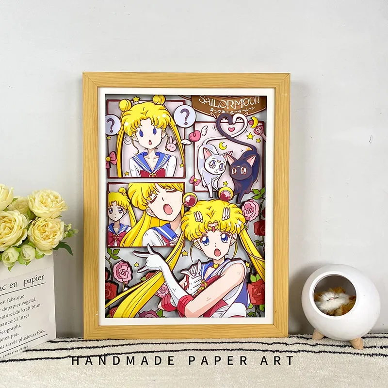 

Original 19.29inch Tsukino Usagi 3D Paper Art Handwork Decorative Paintings Art Wall Decor Girl Bedroom Decor Gifts with Framed