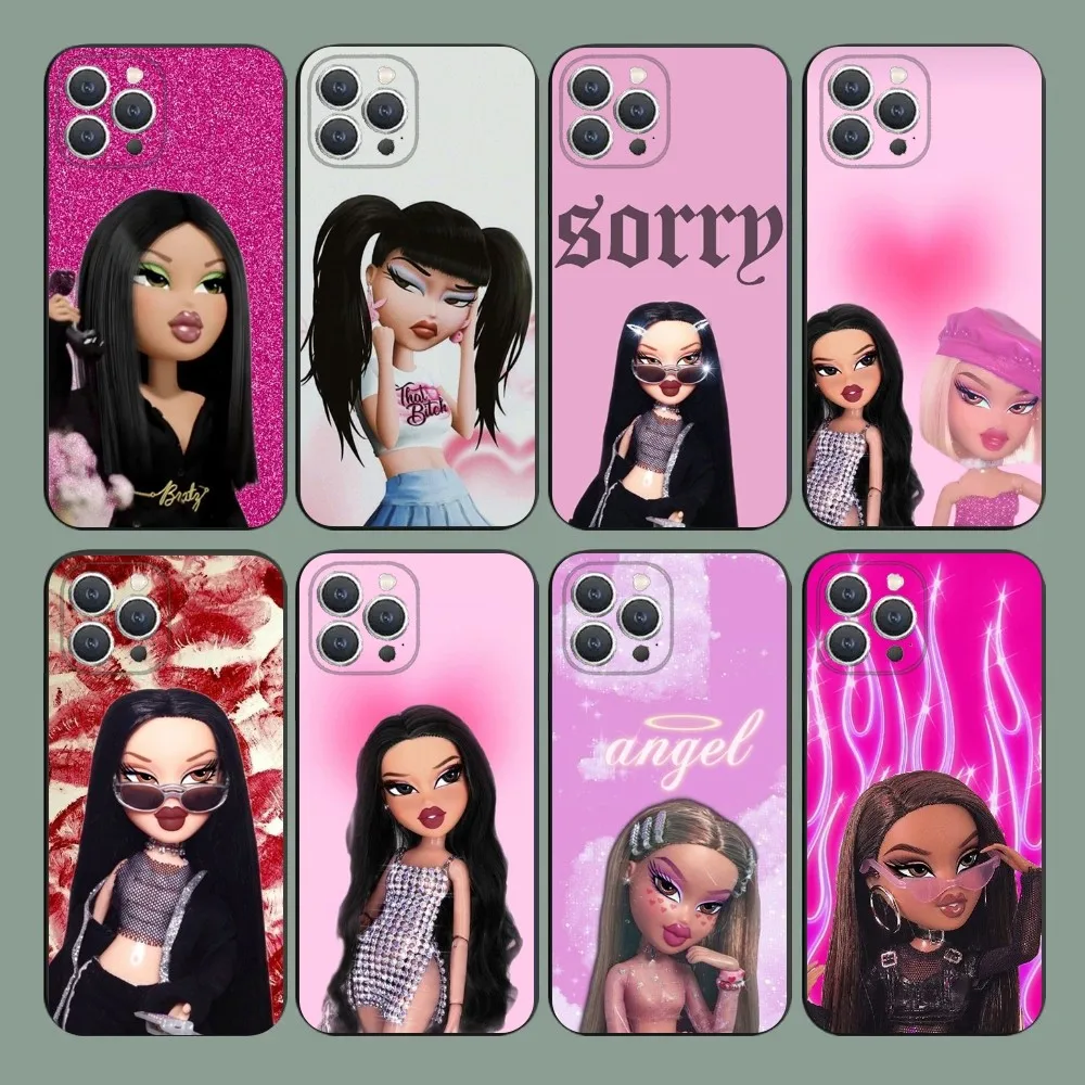 Fashion B-Bratz Doll Phone Case For iPhone 15,14,13,12,11,Plus,Pro Max,XS,X,XR,SE,Mini,8,7 Soft Silicone Black Cover