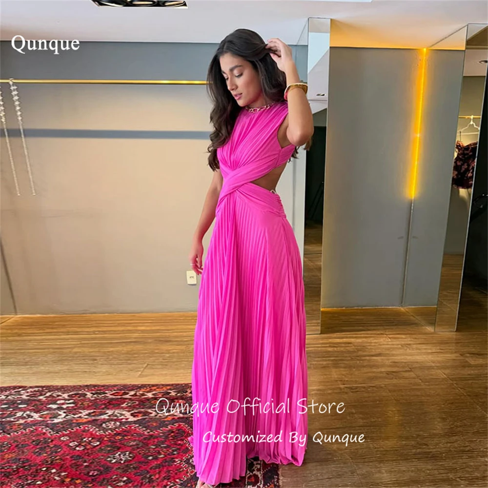 

Qunque High Neck Pleated Chiffon Evening Dresses A Line Fuchsia Prom Dresses Eye Catching Glamorous Robes De Soirée Customized