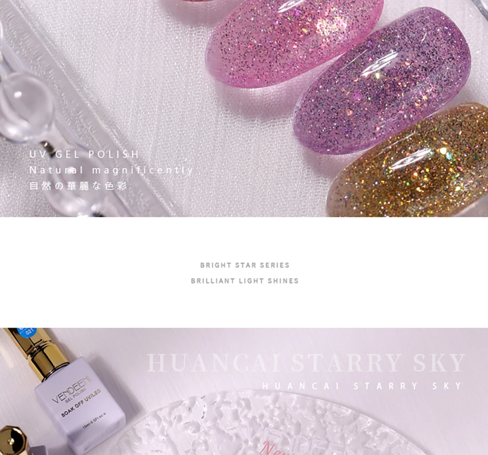 Vendeeni 24 Farben Sternenhimmel Glitzer Gel Nagellack TPO/HEMA FREI Semi-Permanenter UV LED Gel Lack Flash Nail Art Gel Nagellack – Detail 14
