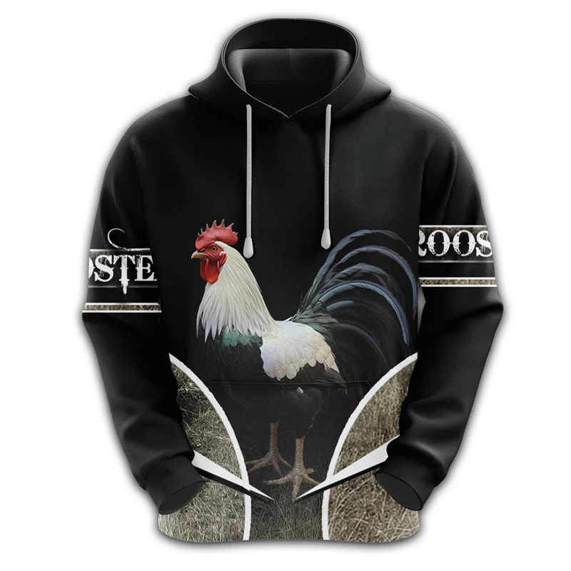 3D Printed Funny Rooster Hoodies For Men Animal Graphic Chicken Pullovers Casual Long Sleeves Hooded Sweatshirts Streetwear Tops