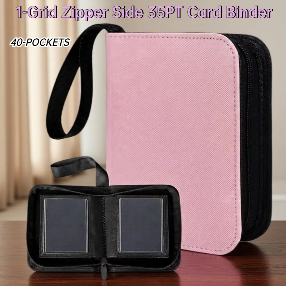 35PT Toploader Card Holder Zipper Binder PU 1-Pocket Album 20 Pages 40 Slots for Pokemon Sports Cards 3-inch TCG Storage Book