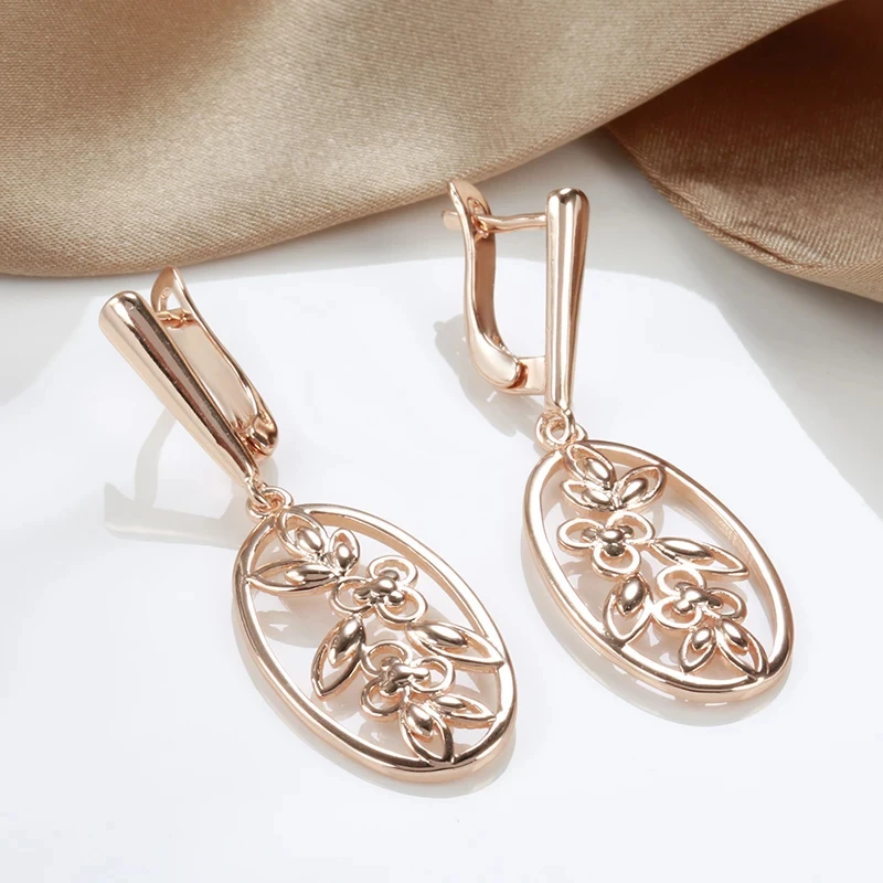 Wbmqda 585 Rose Gold Color Vintage Hollow Flower Long Drop Earrings For Women Ethnic Bride Wedding Fine Jewelry Accessories