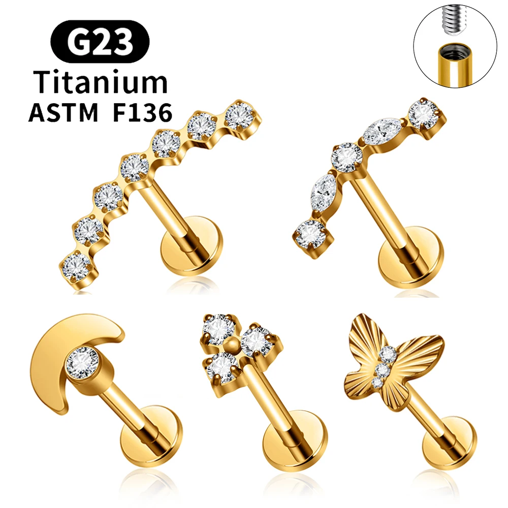 Piercing Labret en Titane ASTM F136 avec Fleur CZ Tiny Trinity, 16G, pour Cartilage, Nez, Lèvre, Tragus, Conch, Hélix, Lobe d'oreille