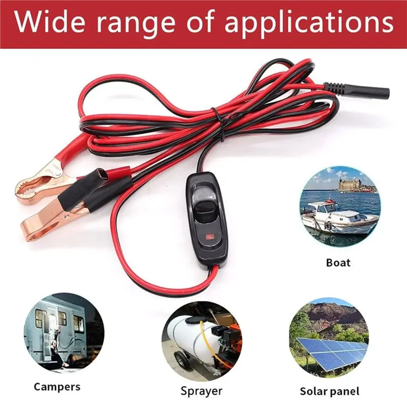 ABTC-SAE 16AWG 8FT Wire Harness With Lamp On/Off Switch, 12V Sprayer Parts Gold Alligator Clips Included