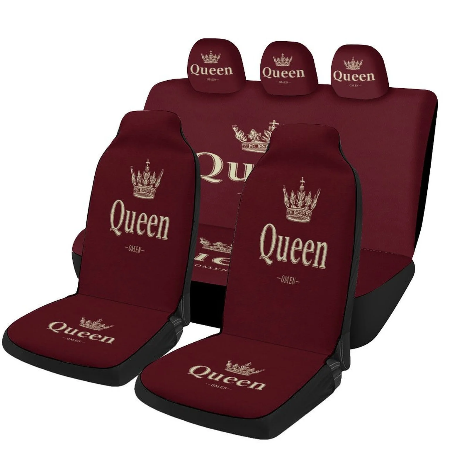 

Queen Crown Emblem Designed Car Seat Cover Set For Most Cars, Trendy Novelty High-quality Car Seat Protector Covers Full Set, Un