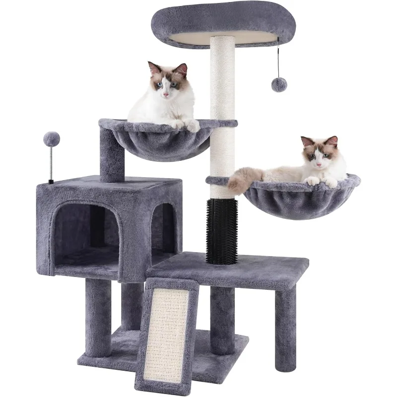 

Multi Level Cat Trees with Cat Houses Hammock ScratchingPosts,Grey …