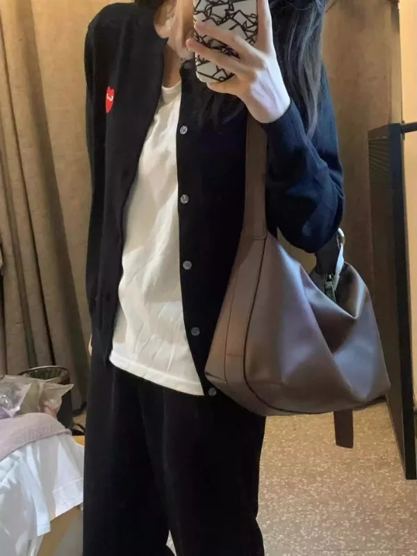 2026 Spring New Black Sweater Cardigan Women's Casual Outerwear Lazy Style Knitted Top Small Shirt Coat Korean Loose Fit