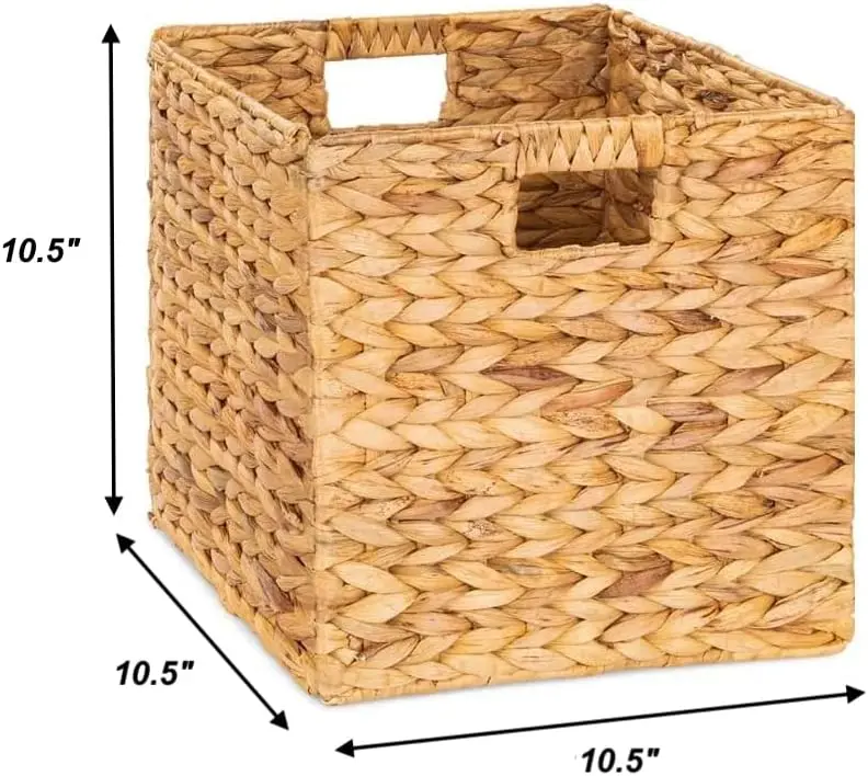 Wicker Storage Cube for Shelves, Water Hyacinth Storage Baskets for Bedroom, Living Room, 4 Packs