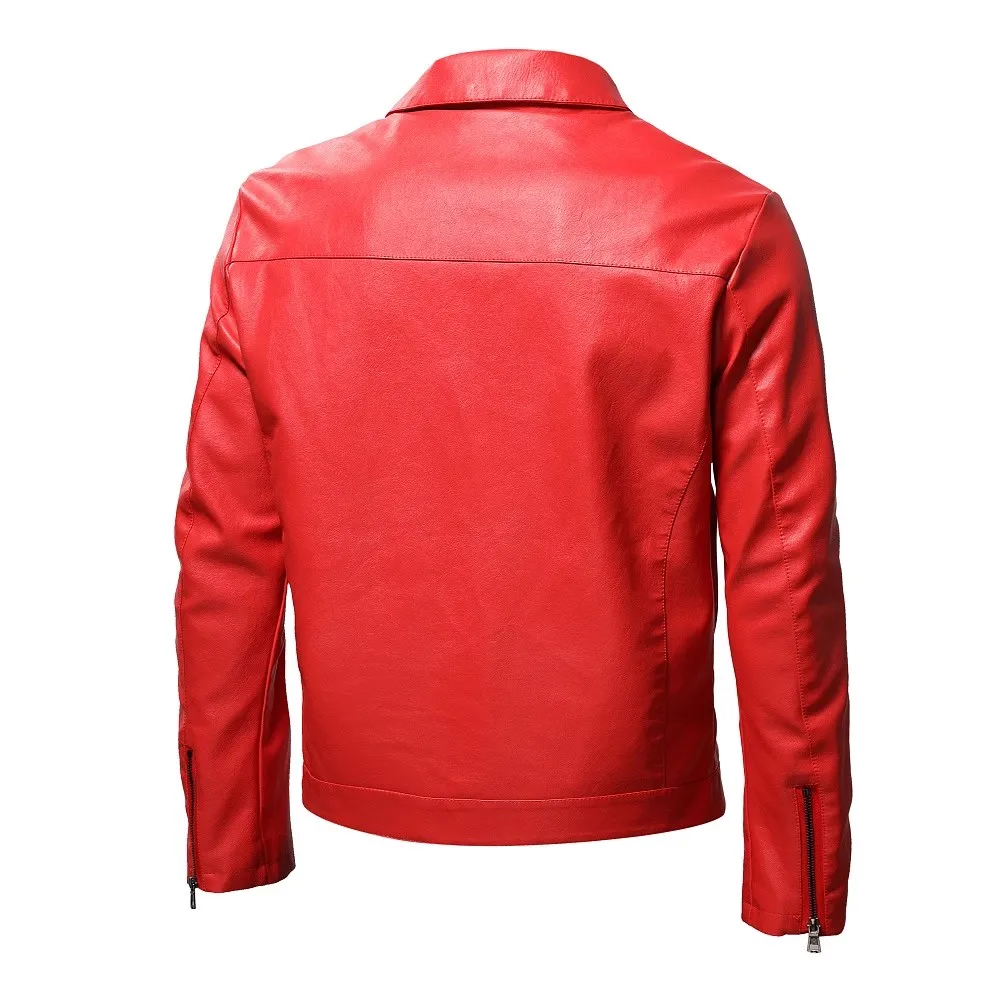 Chaquetas de cuero PU para hombre, chaqueta de moda, color sólido, cuello alto, cremallera, Punk, Vintage, motociclista, rojo, negro, otoño, 2024