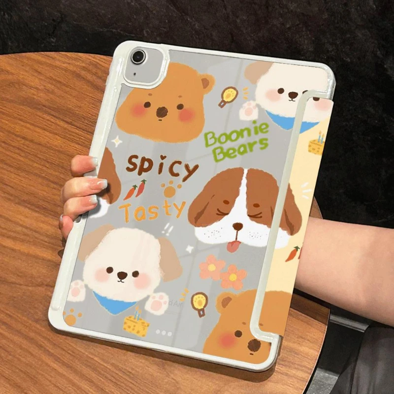 ฝาครอบอะคริลิค PU สำหรับ iPad 5th 6th รุ่น iPad Mini6 8.3 10.2 9th 8th 7th Happy Puppy Bear PC PC Pro 11 2020อากาศ4th 5th