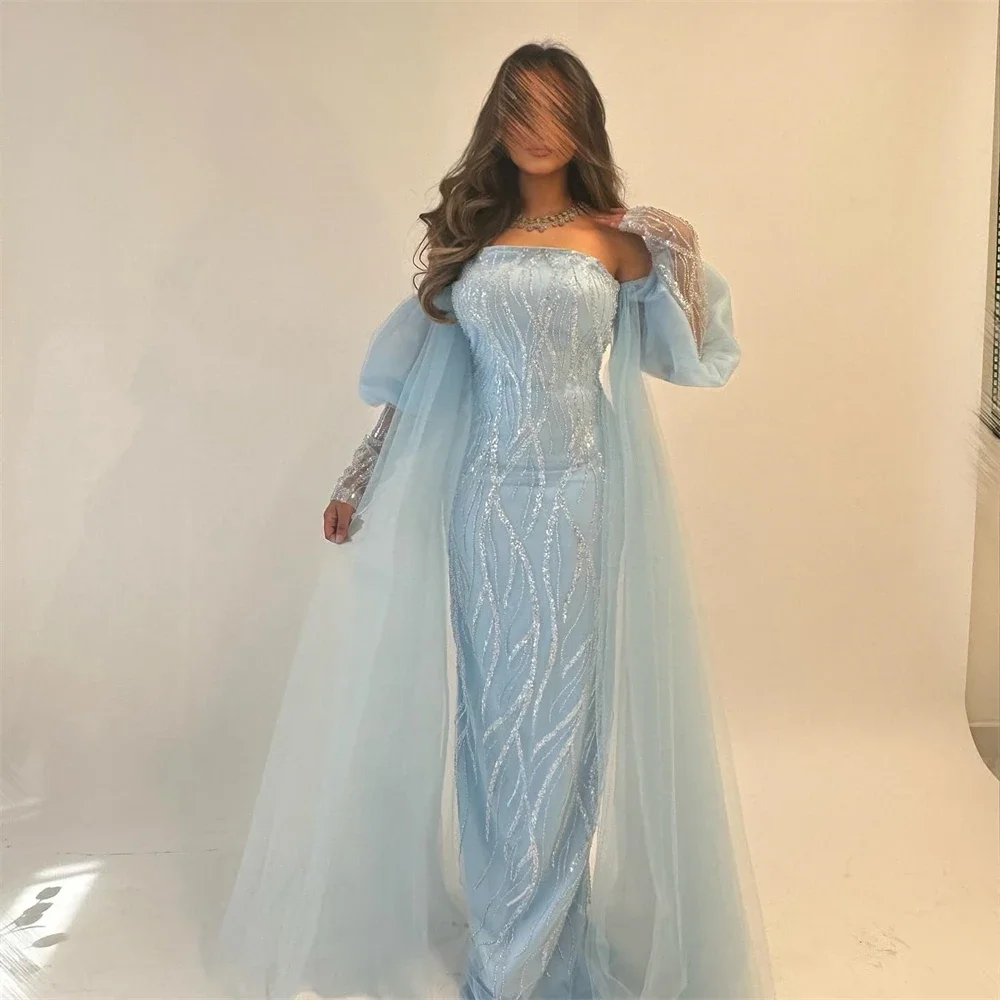 Blue Party Dress Sequins Beadings New Evening Gown Two-piece Strapless Prom Dress Sheath 2024 Women Formal Occasion Wedding