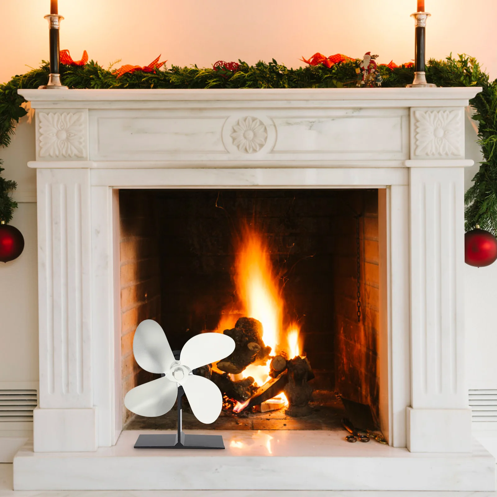 

4 Blade Aluminum Alloy Fan Replacement for Fireplace Stove Heat Powered Efficient Air Circulation Compact Metal Fan Part Home