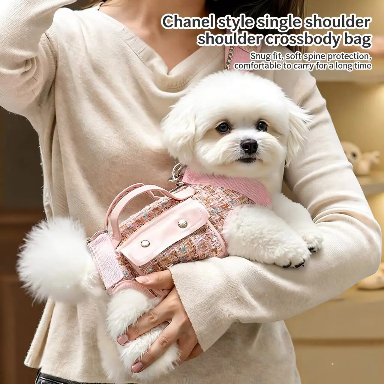 

Luxury Tweed Small Dog Sling Carrier Portable Lightweight Crossbody Shoulder Bag for Puppy Small Dogs Pet Outdoor Travel Handbag