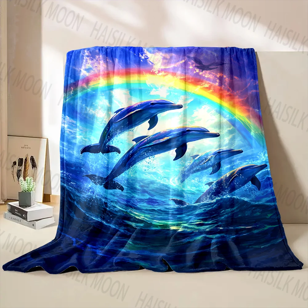 

Fantasy Colorful Dolphin Print Blanket Warm Soft and Comfortable Home Travel Blanket Sofa Bedding Camping Cars Blanket for Gifts