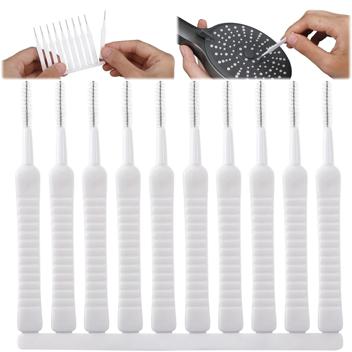 20/40 PCS Shower Head Cleaning Brush with Long Handle – Non-Scratch Bristles for Nozzles Jets Connectors Bathroom Descaling Tool