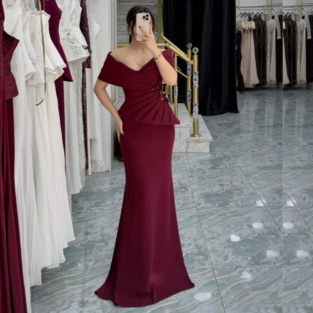 

Customized Exquisite Evening Dress Off-the-shoulder Applique Trumpet Long Dresses Wedding Party Dress Formal Classic