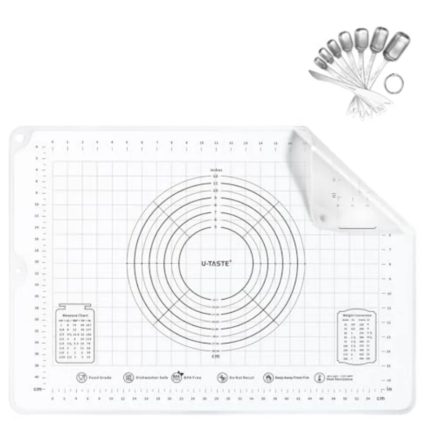 

Пищевой жидкий силиконовый коврик для кондитерских изделий размером 28 x 20 дюймов с четким измерением и квадратными мерными ложками из нержавеющей стали 18/8 набор из 8 шт.