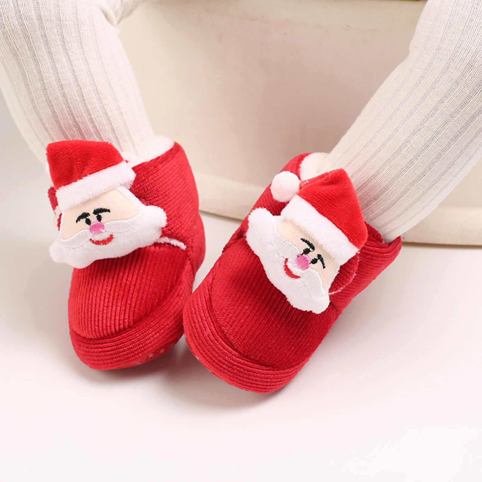 

Baby Christmas Shoes Newborn Xmas Boys and Girls Cute Santa Claus Warm Snow Boots Soft Baby First Walkers