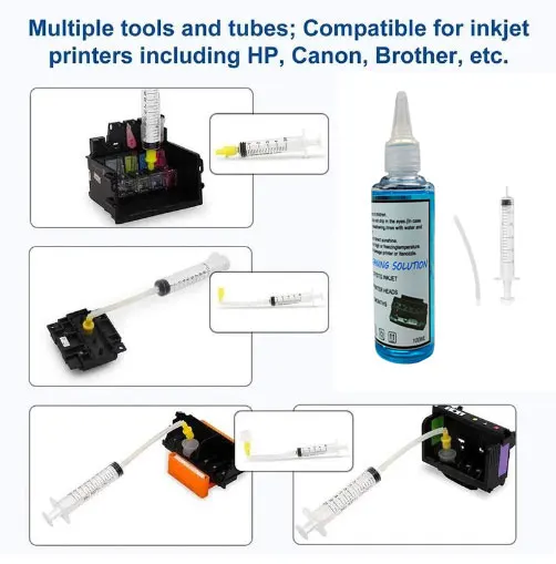 100ML Printer Cleaning solution for Epson Canon Brother  HP Lexmark All Inkjet Printer cleaner With Syringe kits