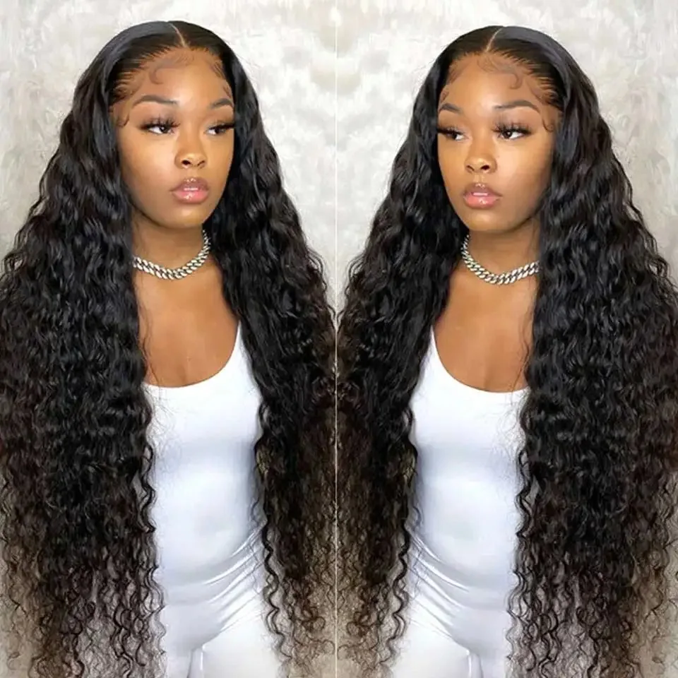 250 Density 13x6 HD Transparent Lace Front Wig PrePlucked For Women 30 Inch Curly Deep Wave Lace Frontal Human Hair Wig