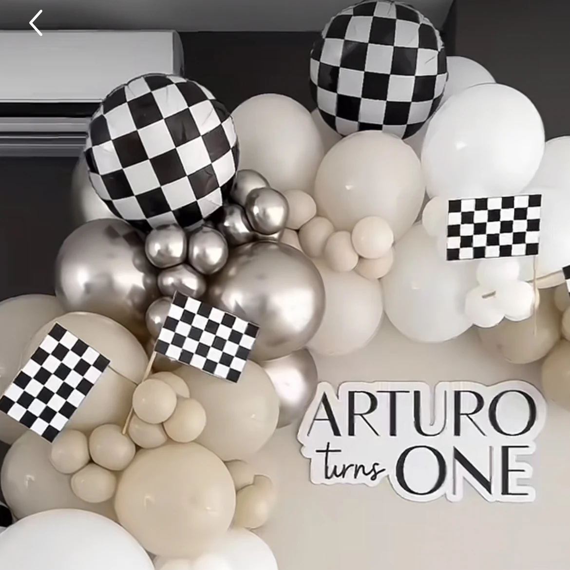 Retro racing themed balloon set beach white black and white checkered balloons with black and white flags suitable for birthday