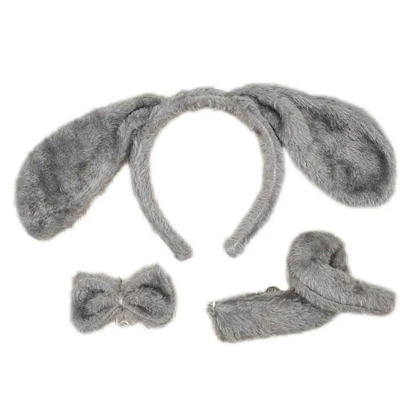 652F Plush Animal Hair Hoop Long Ears Dog Headband + Bow + Tail Set for Gatherings