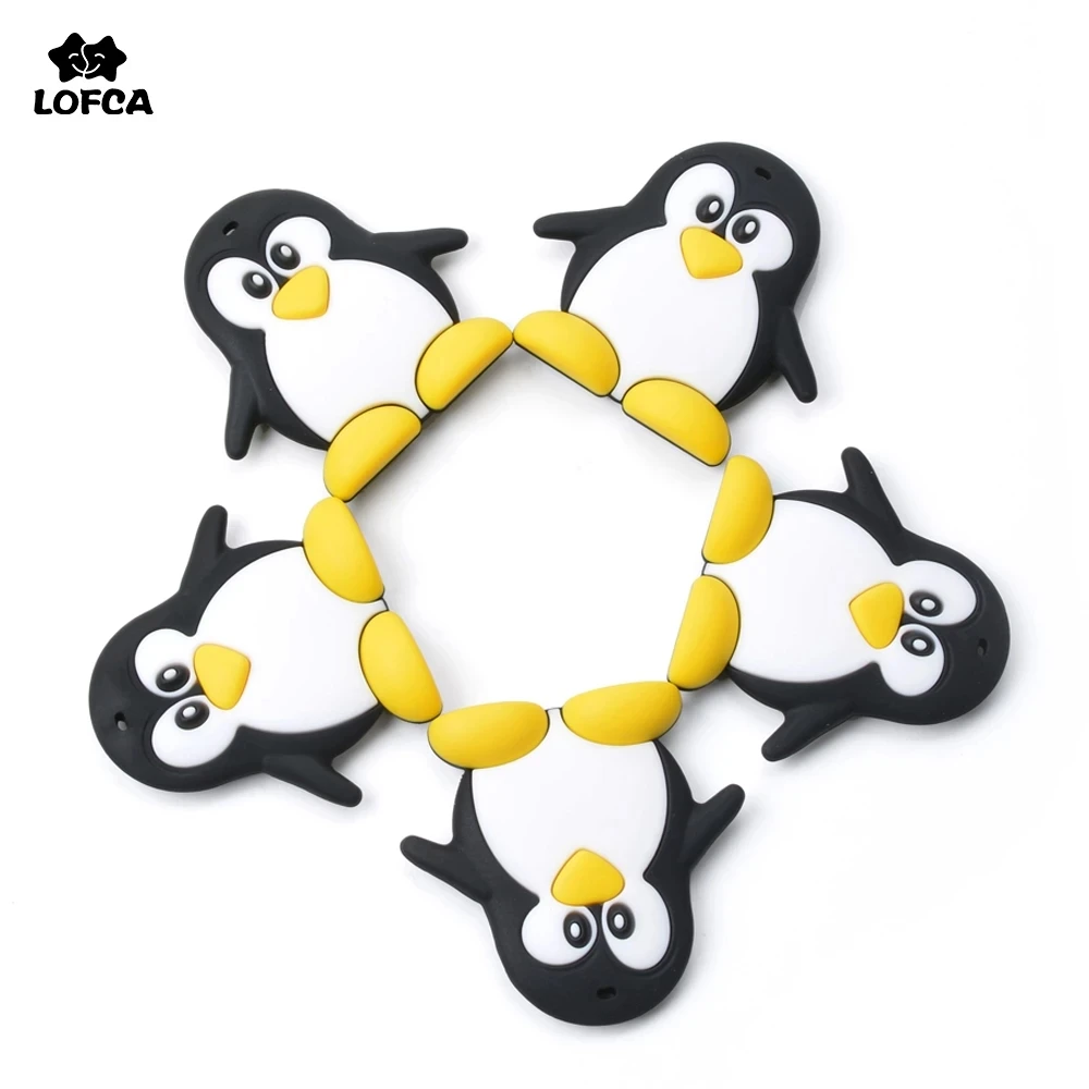 Lofca silicone dos desenhos animados pinguim mordedor bpa livre dentição guaxinim bonito presente de enfermagem para bebê silicone grânulos dentição brinquedos